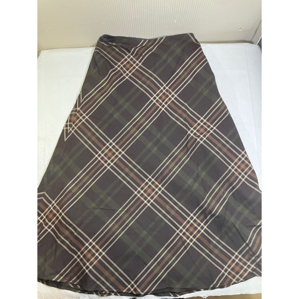 East 5th Womens Brown Green Plaid A-Line Maxi Skirt Size 8 Lined Zip NWT 21923‎